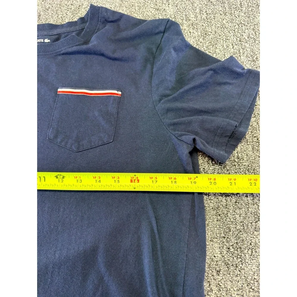 Lacoste Sleepwear Top Mens Large Navy Blue Cotton Blend Pocket Embroidered Logo